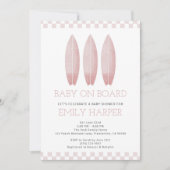 ピンクベイビーオンボードベイビーシャワー招待状 招待状 (正面)