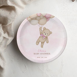 ピンクベイビーシャワーパーティー Bearly+Wait ペーパープレート