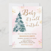 ピンクベイビー イッツコールド アウトサイド ベイビーシャワー 招待状 (正面)