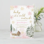 ピンクベイビー　外は寒いよ　ベイビーシャワー 招待状 (スタンド正面)