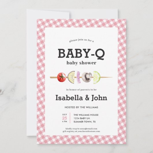 ピンクベイビーQカップルベビーシャワー招待状 招待状 (正面)