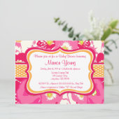 ピンクベゴニアのベイビーシャワーまたはブライダルシャワーの招待状 招待状 (スタンド正面)