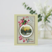 ピンクベゴニアスヴィンテージ誕生日ヴィネット ポストカード (スタンド正面)