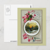 ピンクベゴニアスヴィンテージ誕生日ヴィネット ポストカード (正面/裏面)