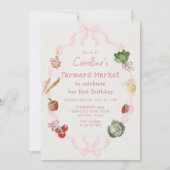 ピンクベジタブル農家市場誕生日招待状 招待状 (正面)