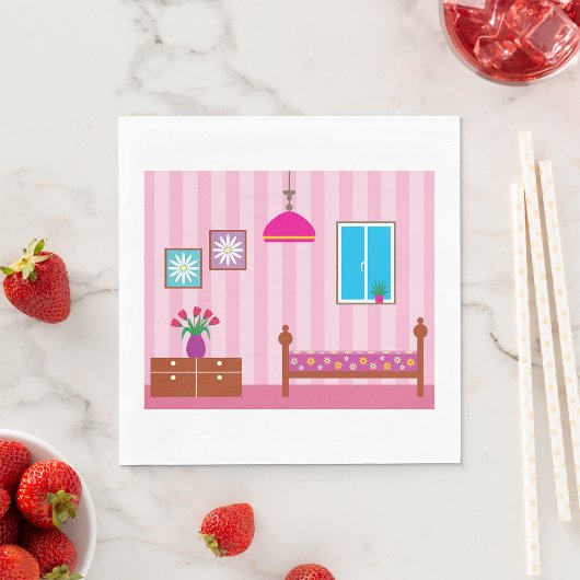 ピンクベッドルーム紙ナプキンス スタンダードランチョンナプキン