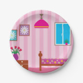 ピンクベッドルーム紙プレート ペーパープレート (正面)