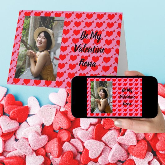 ピンクベパーソナライズされたイマイバレンタイン赤いハート カード