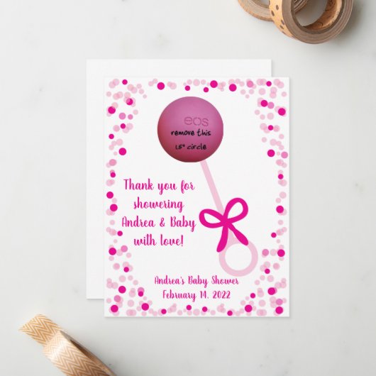 ピンクベビーが音を立てるEOSリップバームシャワーが好き ノートカード (正面/裏面インサイチュ)