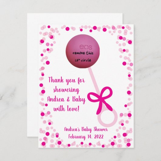 ピンクベビーが音を立てるEOSリップバームシャワーが好き ノートカード (正面/裏面)