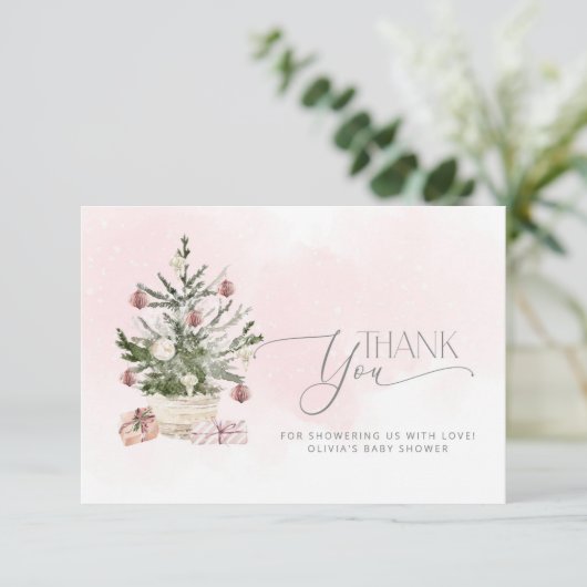 ピンクベビーの冷たい外の赤ちゃん感謝していシャワーあなた カード (スタンド正面)