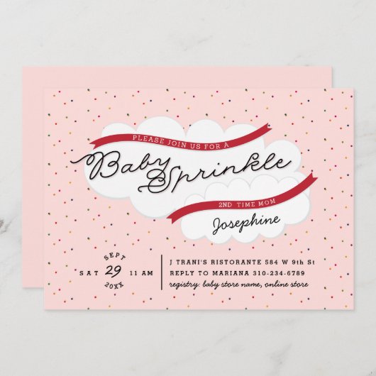 ピンクベビーの散水シャワー 招待状 (正面/裏面)