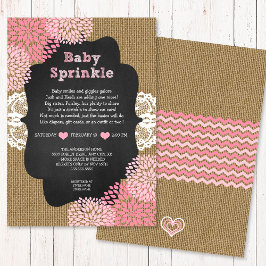 ピンクベビーふりかけ招待状のバーラップの黒板素朴 招待状