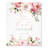 ピンクベビーイン開花ガールベビーシャワー歓迎サイン フォトプリント            (正面)