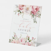 ピンクベビーイン開花ガールベビーシャワー歓迎サイン 台座サイン (正面)