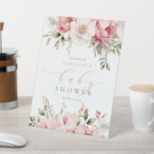 ピンクベビーイン開花ガールベビーシャワー歓迎サイン 台座サイン (インサイチュ)