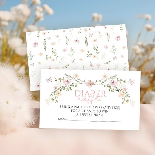 ピンクベビーイン開花ベビーガールシャワーおむつラッフル エンクロージャーカード