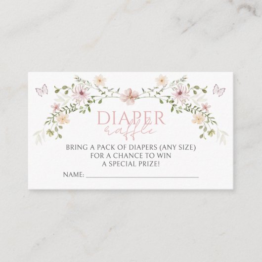 ピンクベビーイン開花ベビーガールシャワーおむつラッフル エンクロージャーカード (正面)