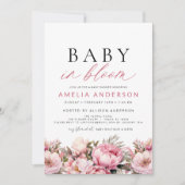 ピンクベビーイン開花ベビーシャワーエレガント 招待状 (正面)
