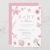 ピンクベビーイン開花ベビーシャワー招待状 招待状 (正面/裏面)
