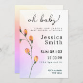 ピンクベビーイン開花ベビーシャワー招待状 招待状 (正面/裏面)