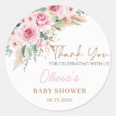 ピンクベビーイン開花ボホフローラベビーシャワー ラウンドシール (正面)
