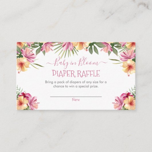 ピンクベビーイン開花熱帯フローラおむつラッフル エンクロージャーカード (正面)