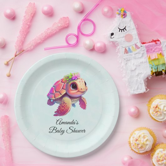 ピンクベビーウミガメ&お洒落かわいいベビーシャワー ペーパープレート (パーティー)