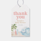 ピンクベビーオンボードサーフビーチベビーシャワー ギフトタグ (正面)