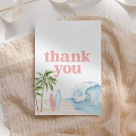 ピンクベビーオンボードサーフビーチベビーシャワー サンキューカード