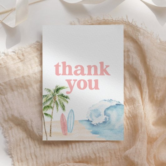 ピンクベビーオンボードサーフビーチベビーシャワー サンキューカード