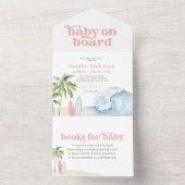 ピンクベビーオンボードビーチサーフベビーシャワー オールインワン招待状 (内側)