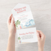 ピンクベビーオンボードビーチサーフベビーシャワー オールインワン招待状 (貼ってはがせる)