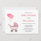 ピンクベビーカーの赤ちゃんシャワー 招待状 (正面)