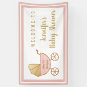 ピンクベビーカー女の子のシャワーへようこそ 横断幕 (縦)