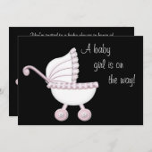 ピンクベビーカー女の子の赤ちゃんシャワー 招待状 (正面/裏面)