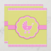 ピンクベビーカー女の子ベビーシャワーフラット招待状 招待状 (正面/裏面)