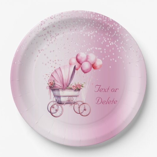 ピンクベビーカー紙プレート ペーパープレート (正面)