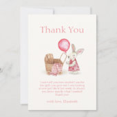ピンクベビーカーBunnyバルーンガールベビーシャワー サンキューカード (正面)