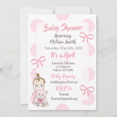 ピンクベビーガールとテディベアシャワー招待状 招待状 (正面)