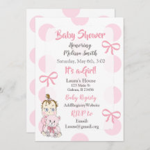 ピンクベビーガールとテディベアシャワー招待状