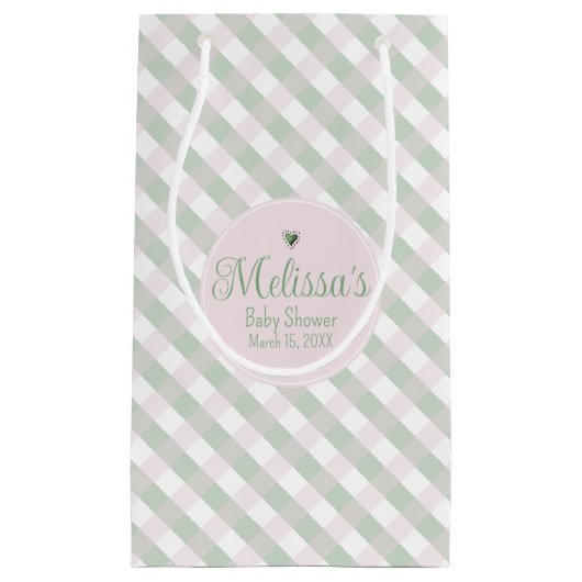 ピンクベビーガールアイリッシュクローバーベビーシャワー スモールペーパーバッグ (正面)