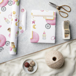 ピンクベビーガールウォーター色テーマベビーシャワー ラッピングペーパー