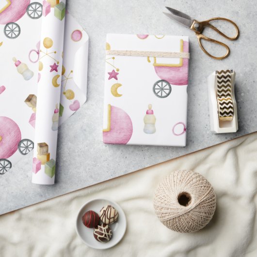 ピンクベビーガールウォーター色テーマベビーシャワー ラッピングペーパー (クラフト)