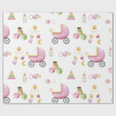 ピンクベビーガールウォーター色テーマベビーシャワー ラッピングペーパー (フラット)