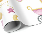 ピンクベビーガールウォーター色テーマベビーシャワー ラッピングペーパー (ロールコーナー)