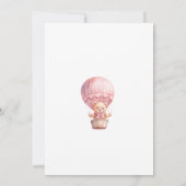 ピンクベビーガールエアバルーンテディベア誕生日 招待状 (裏面)