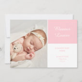 ピンクベビーガールエレガントスクリプトフォト誕生 案内状 (正面)