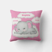 ピンクベビーガールエレファントキープサケ名誕生統計 クッション (裏面)