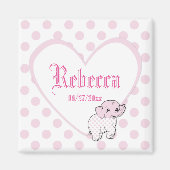 ピンクベビーガールエレファントハートと水玉模様 マグネット (正面)